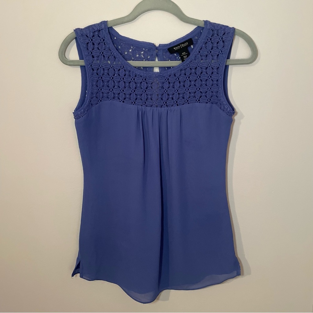 White House Black Market Women's Lace Detail Blue Blouse
